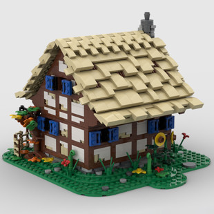MOC-155545 Средневековый обеденный стол для коттеджа с камином и шкафом, 2862 частицы