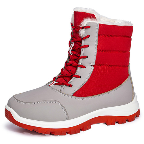 Women's Cotton Snow Boots - New Winter Fleece Lined, Thick High-Top Waterproof Slip-Resistant Laced Snow Boots