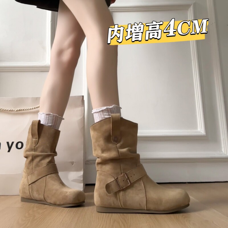 Retro Internal Height-Increasing Birkenstock Short Boots for Women 2025 Autumn and Winter New Plush Popular Boots Slimming Push Boots Martin Boots