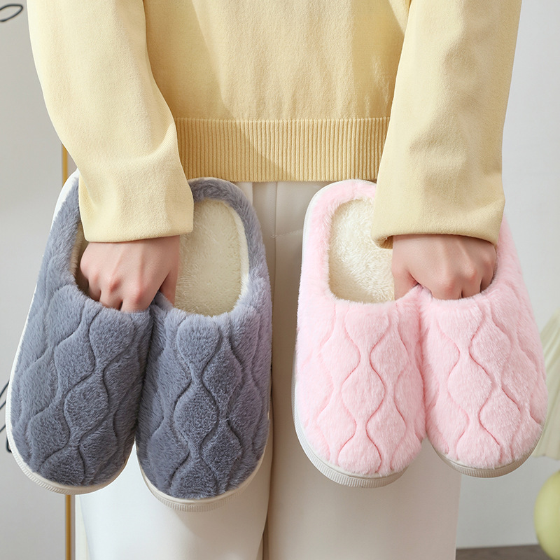 冬季棉拖鞋女可爱简约待客居家用室外保暖防滑情侣包跟棉拖鞋男