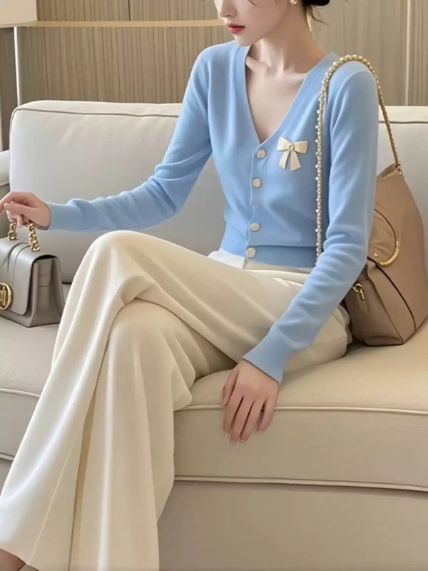 韩版甜美风针织开衫新款长袖毛衣法式慵懒宽松上衣显瘦氛围感套装|undefined
