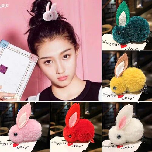 Korean version of children's rabbit plush hairpin for girls, cute duckbill hairpin, baby's hair-free autumn and winter hairpin treatment