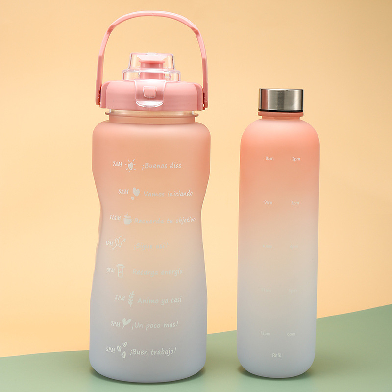 Personalizado esmerilado gradiente deportes gran capacidad botella de agua espacio Copa Amazon regalo al aire libre paja taza de agua conjunto