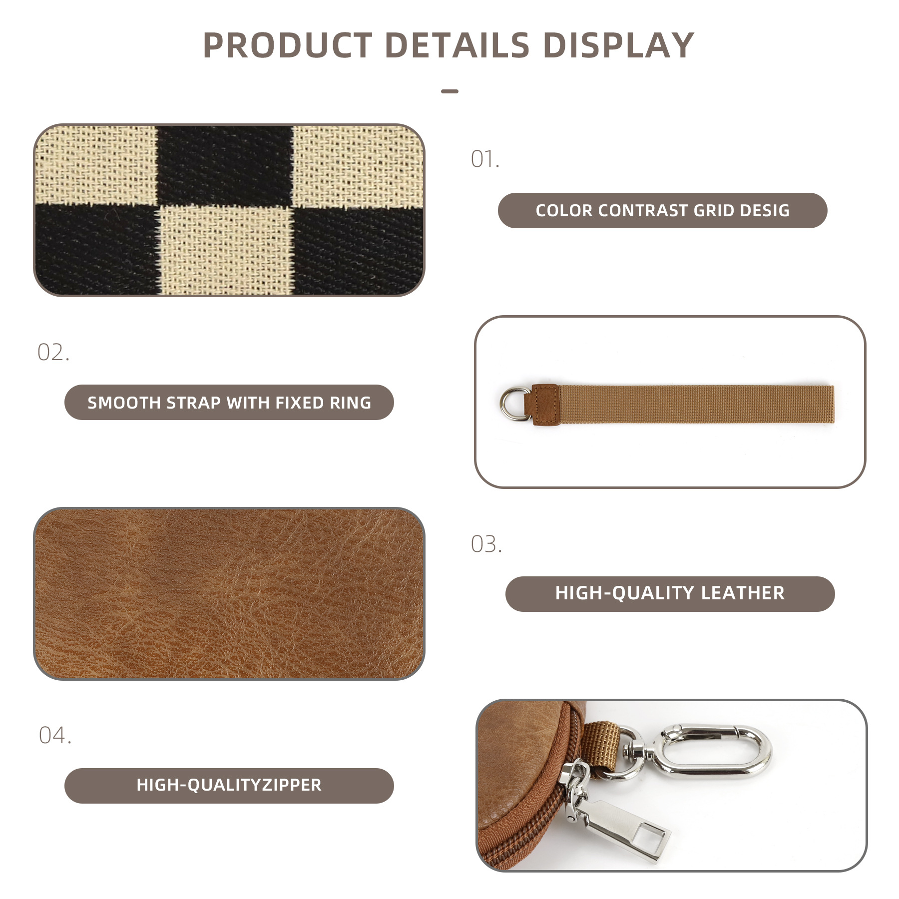 81g Weight Zipper Closure Type Coin Purse Bags Type Daily Occasion pu, Polyester Material Checkered Pattern All Seasons Season Unisex Gender Simple Style Style Square Shape Unisex Checkered Pu Polyester Zipper Coin Purses 11