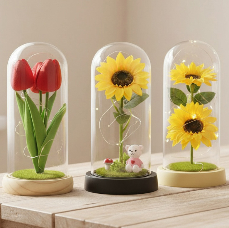 Girasoles transfronterizos jabón eterno flores jabón vidrio cubierta regalo del día de la madre decoración de la noche luces regalos de graduación temporada