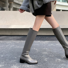 素素仙！粗跟复古棕色不过膝长靴女2025年秋季高筒骑士靴辣妹欧货