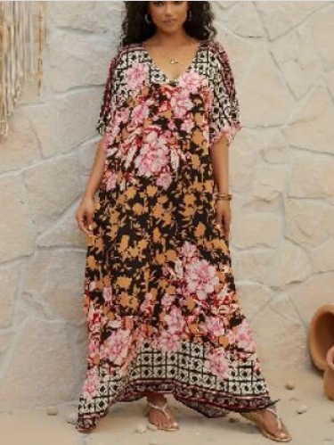 2024 nueva blusa de playa de rayón europea y americana falda larga bohemia camisa de protección solar de vacaciones traje de baño exterior M247