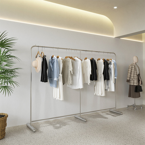 Fashion store display rack hanger, popular display decoration props, women's island floor-standing stainless steel cargo rack