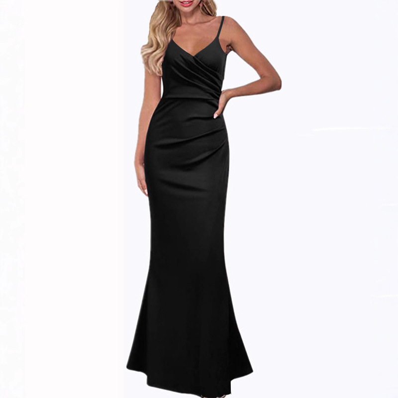 2023 European and American Amazon Spring and Summer New Dress Solid Color Slim Fit Suspender Swing Long Dress 2023 European and American Amazon Spring and Summer New Dress Solid Color Slim Fit Suspender Swing Long Dress