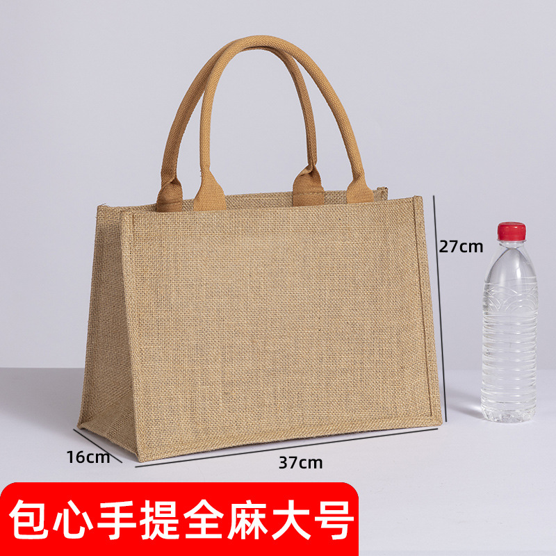 En stock bolso de lino No impreso logotipo impreso personalizado bolso Lino yute compras algodón y lino bolso de mano portátil personalizado