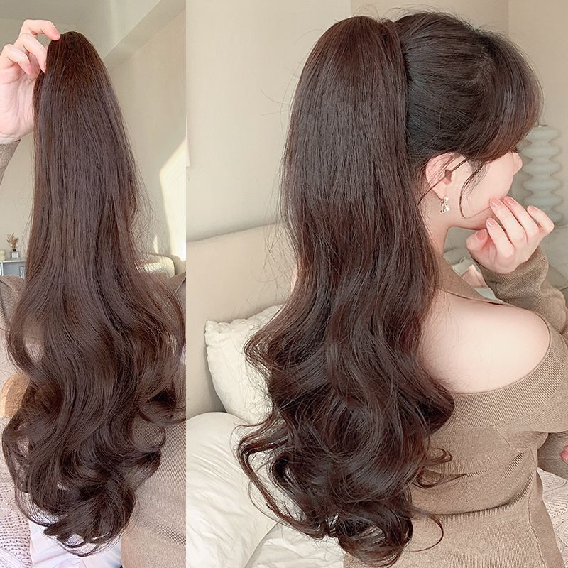 Falsa cola de caballo femenina simulación cabello agarrador tipo flor de pera natural ondulado rollo alto cráneo red vigor ligero cola de caballo alta