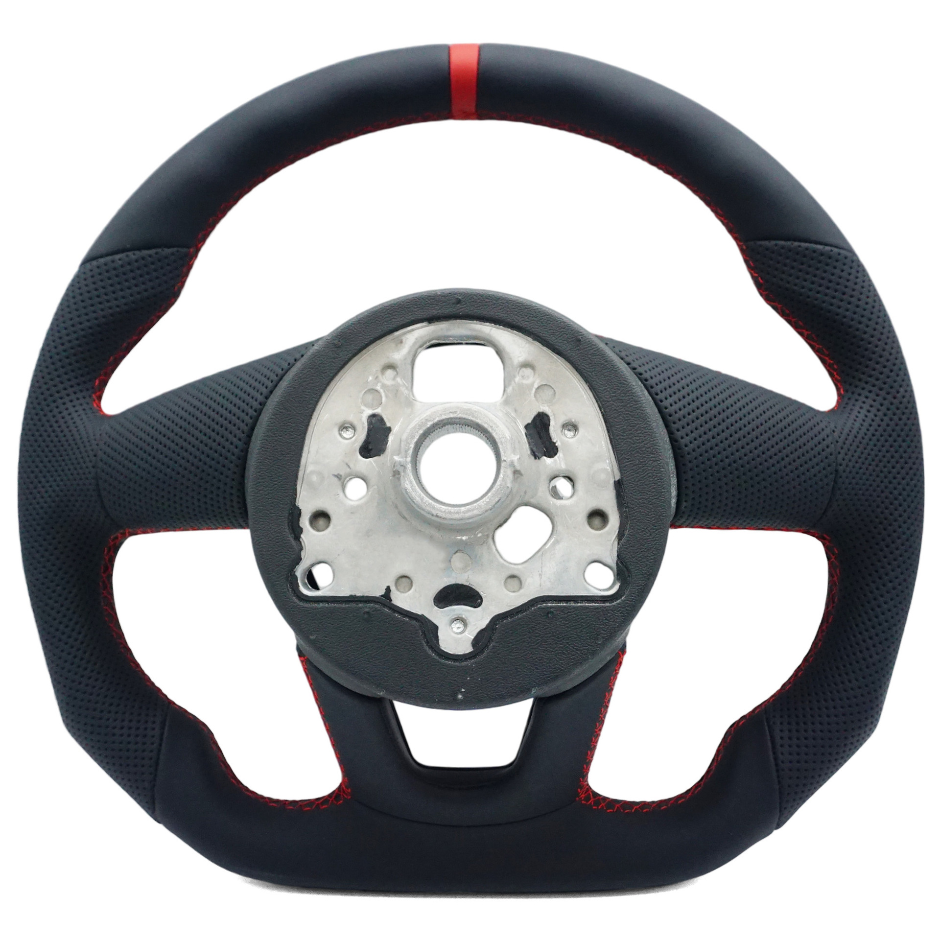 Suitable for Audi A4B9 Without Logo, Semi-Perforated Red Line, Red Center Emblem, Steering Wheel Without Paddle Shifters, with Styling Base