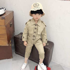 断码3/21号39元免邮儿童斜纹棉连体裤男女童长袖工装连体衣