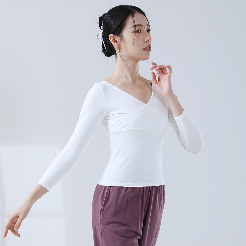 現代ダンス服成人芸学校芸考学生ダンス服長袖上着練習服ヨガ服大vネック|undefined