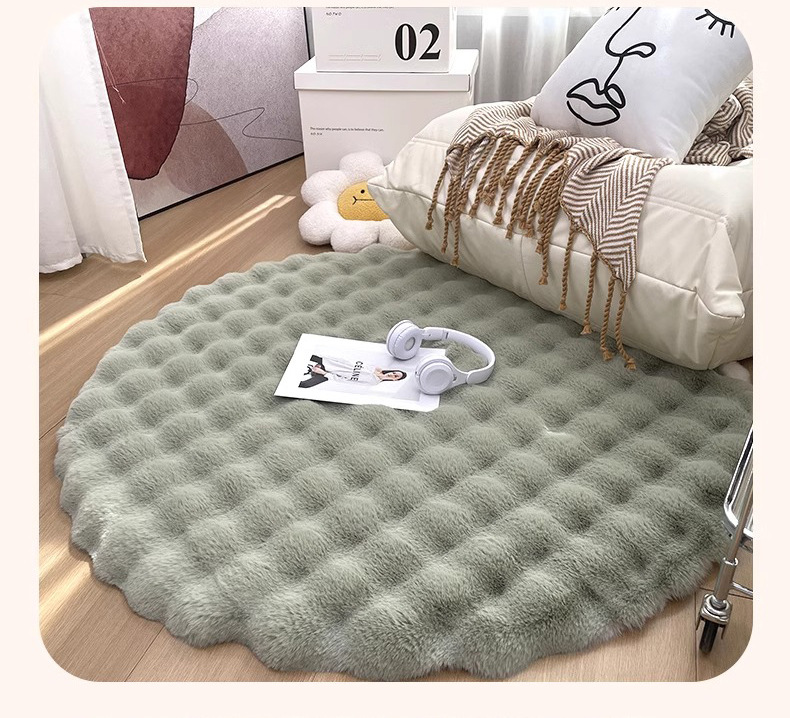 Cream-Colored Round Carpet, Thick Rabbit Fur Rug, Living Room Sofa Coffee Table Rug, Dressing Room Vanity Chair Mat