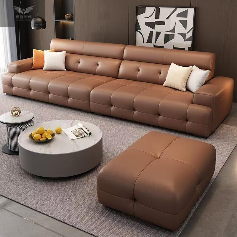 Sofá de cuero minimalista italiano, simple y moderno, apartamento grande y pequeño, sala de estar, sofá de cuero Lawrence de lujo ligero