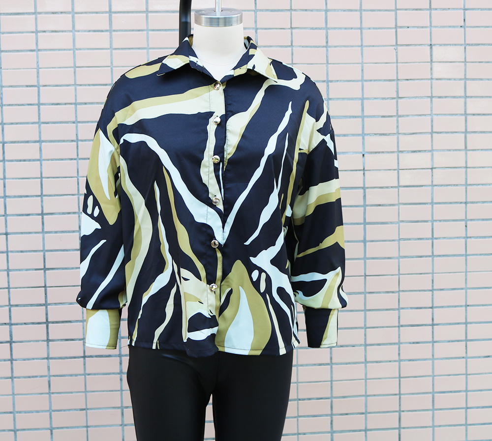182g Weight Long Sleeve Sleeve Length Single Breasted Placket Type Regular Sleeve Sleeve Type Polyester Fabric Type Long Top Length Blouse Tops Type Holiday Occasion Shirt Collar Neckline Loose Fit Type Abstract Pattern Summer Season Women's Gender Vacation, Simple Style Style Wholesale Women's Vacation Simple Style Abstract Long Sleeve Blouses 17
