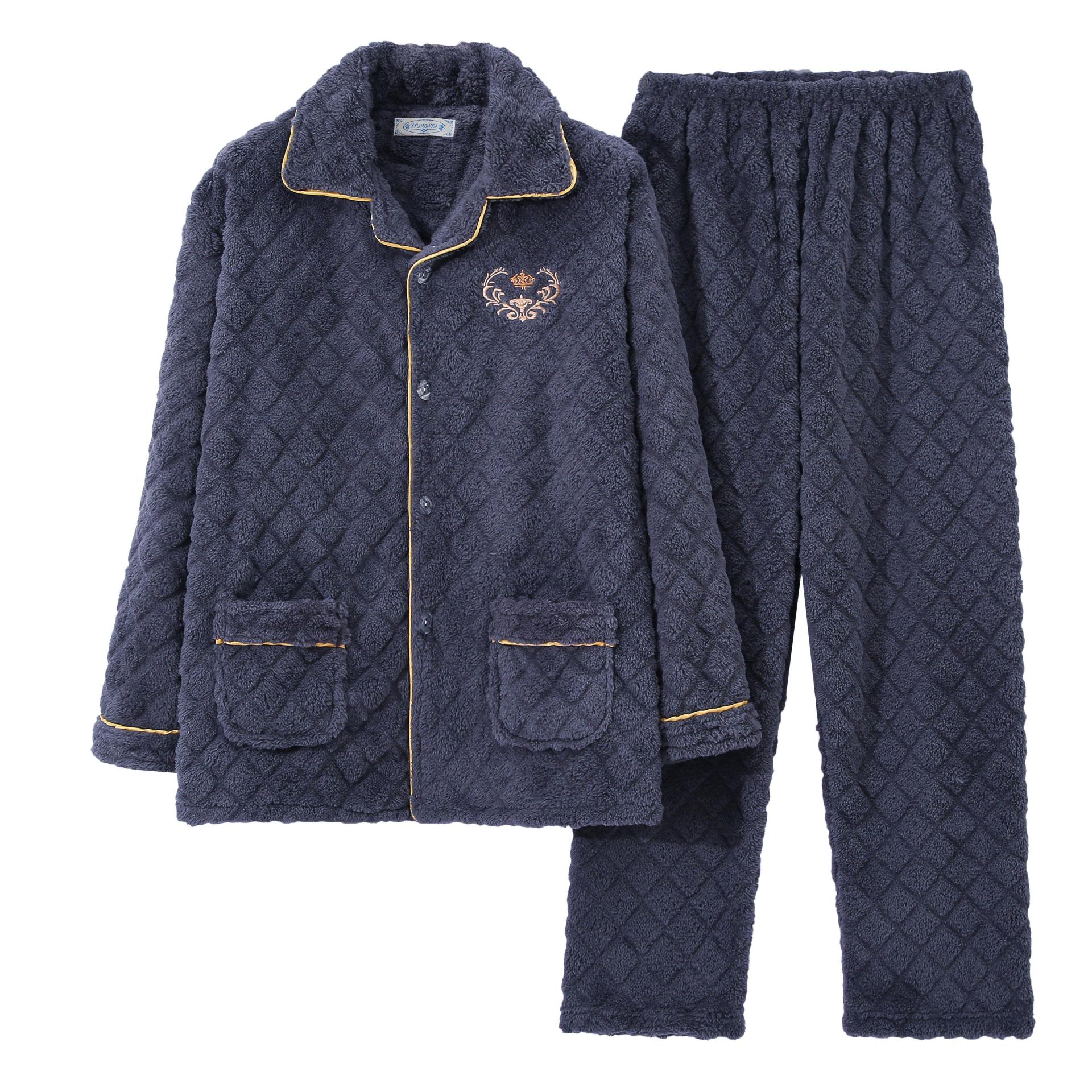 2024 Men's Pajamas Winter fleece-lined Thickened Coral Fleece Youth Autumn and Winter Flannel Outer Wearing suit