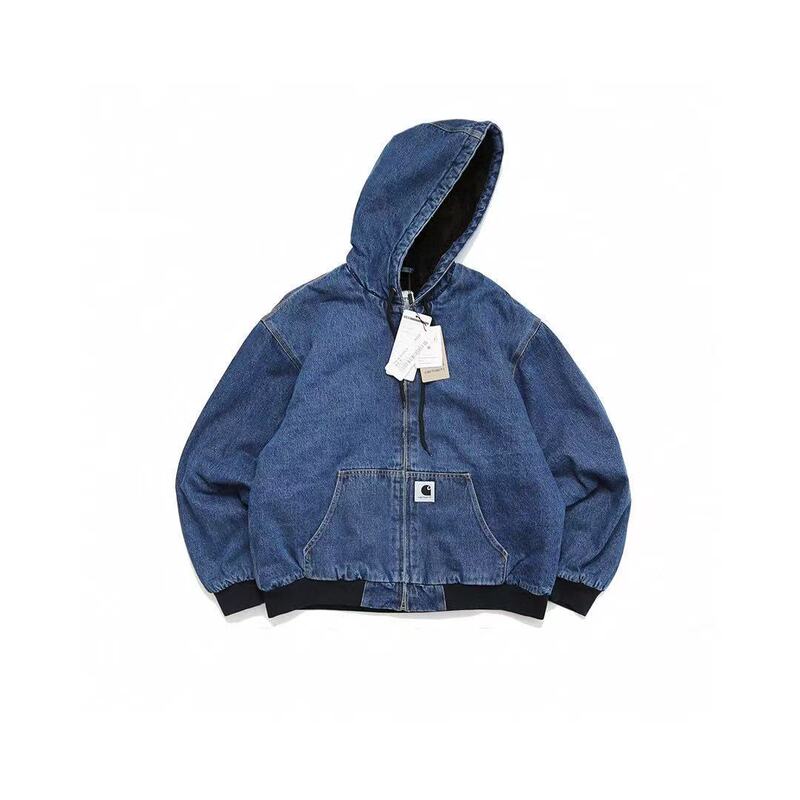 High-Quality Carhartt Active Vintage Washed Distressed Denim Work Jacket with Cotton and Thick Hooded Jacket
