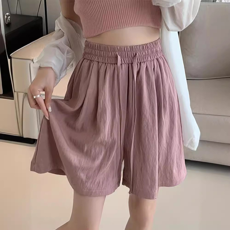 Ice Silk Dipped Shorts Girls Summer Thin Loose-fit Waist plus size Straight Cool Straight Simple Wide-leg Pants