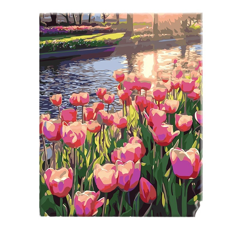 Pintura al Óleo Digital DIY, Pintura Decorativa Curativa Pintada a Mano, Paisaje, Tulipán, Girasol, Arte Decorativo, Regalo