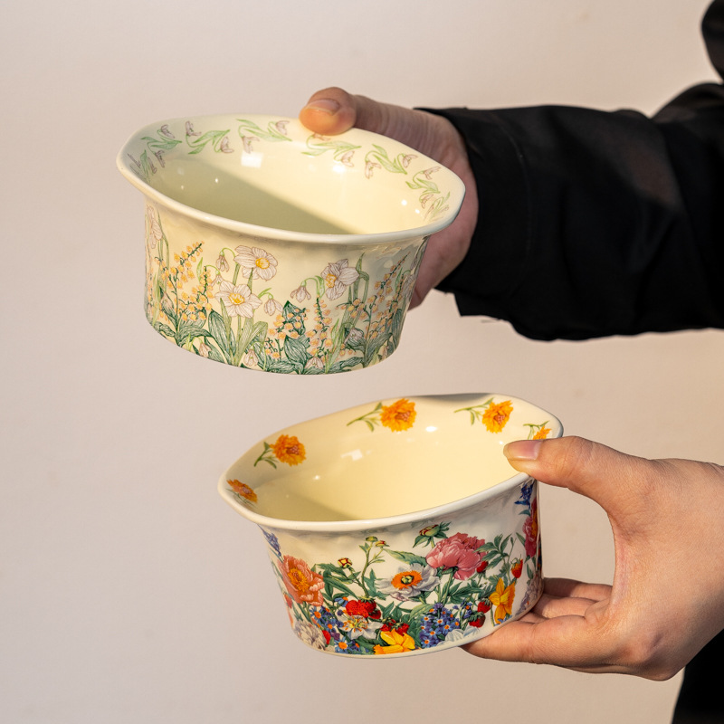 花卉甜品可爱通酸奶碗水果沙拉碗米饭碗釉彩碗勺餐具甜碗早餐碗