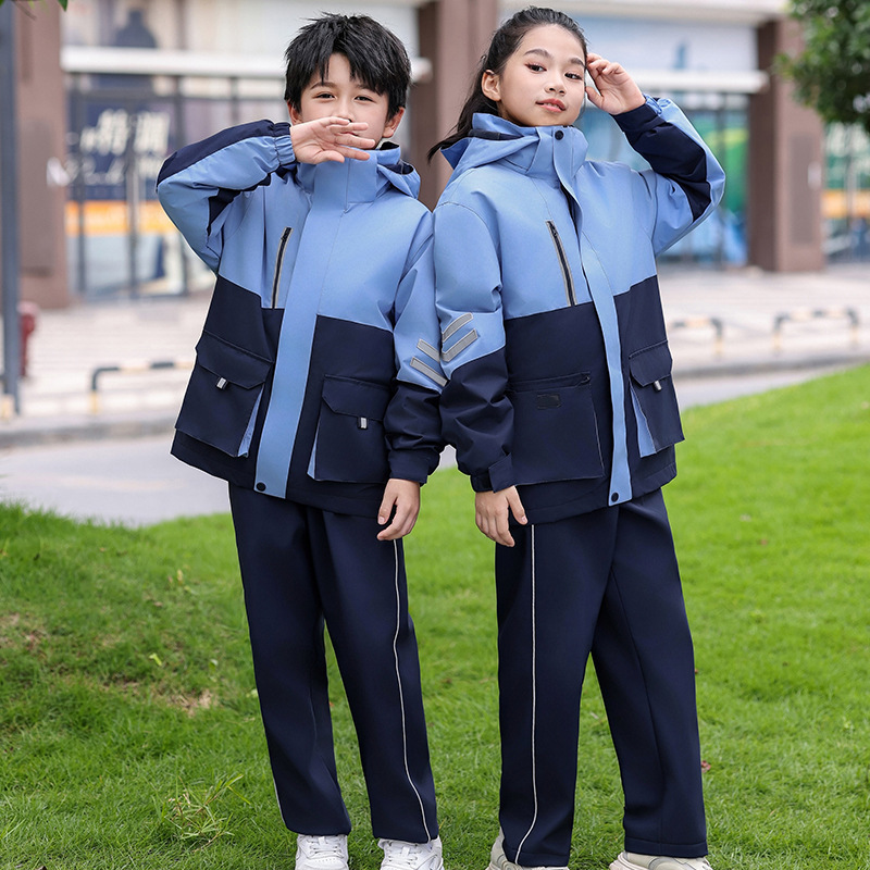 新款冬季中小学生校服三件套防风防雨冲锋衣中小学生校服套装班服