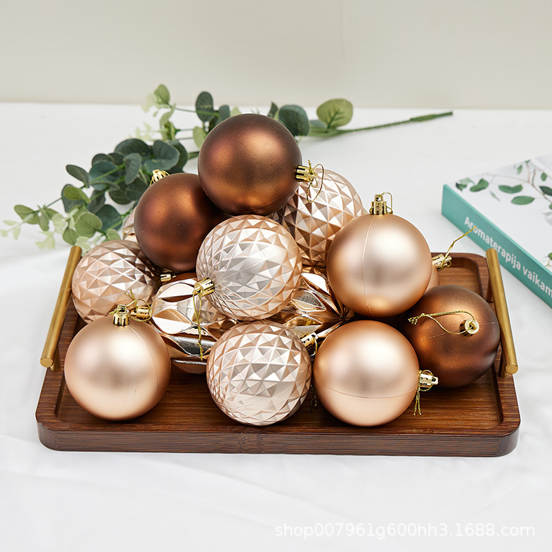 Colgante de Navidad transfronteriza 6 / 8cm bola chapada mate Navidad champaña decoración roja dorada colgante de Navidad