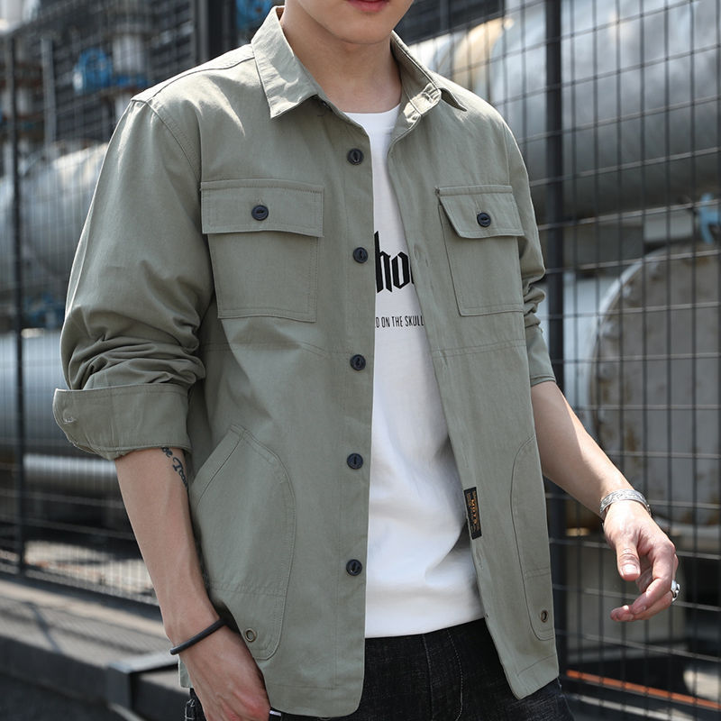 Shirts for Male Students Korean Style Handsome Trendy Men's Shirts Long-Sleeved Loose Large Size Work Jackets for Men Spring