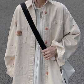 春夏薄款衬衫外套女宽松潮牌oversize复古情侣牛仔泼墨薄款上衣潮