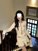 秋冬新款法式名媛小香风重工钻饰圆领短款上衣鱼尾半裙套装