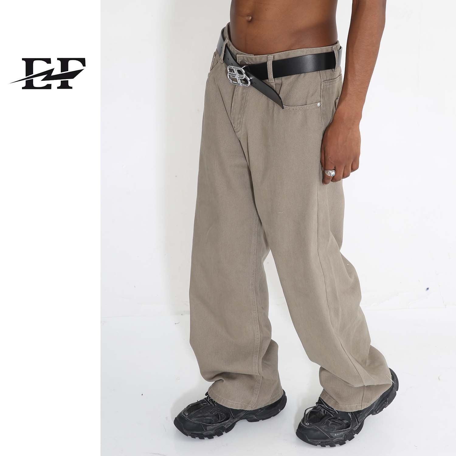 EF JEANS | 2023 Four Seasons Nueva recta suelta estilo coreano simple cintura media alta color sólido JEANS caqui