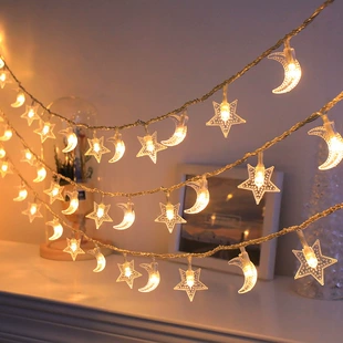 LED string lights, solar USB battery options, star & moon decorative camping light strip, multi-length