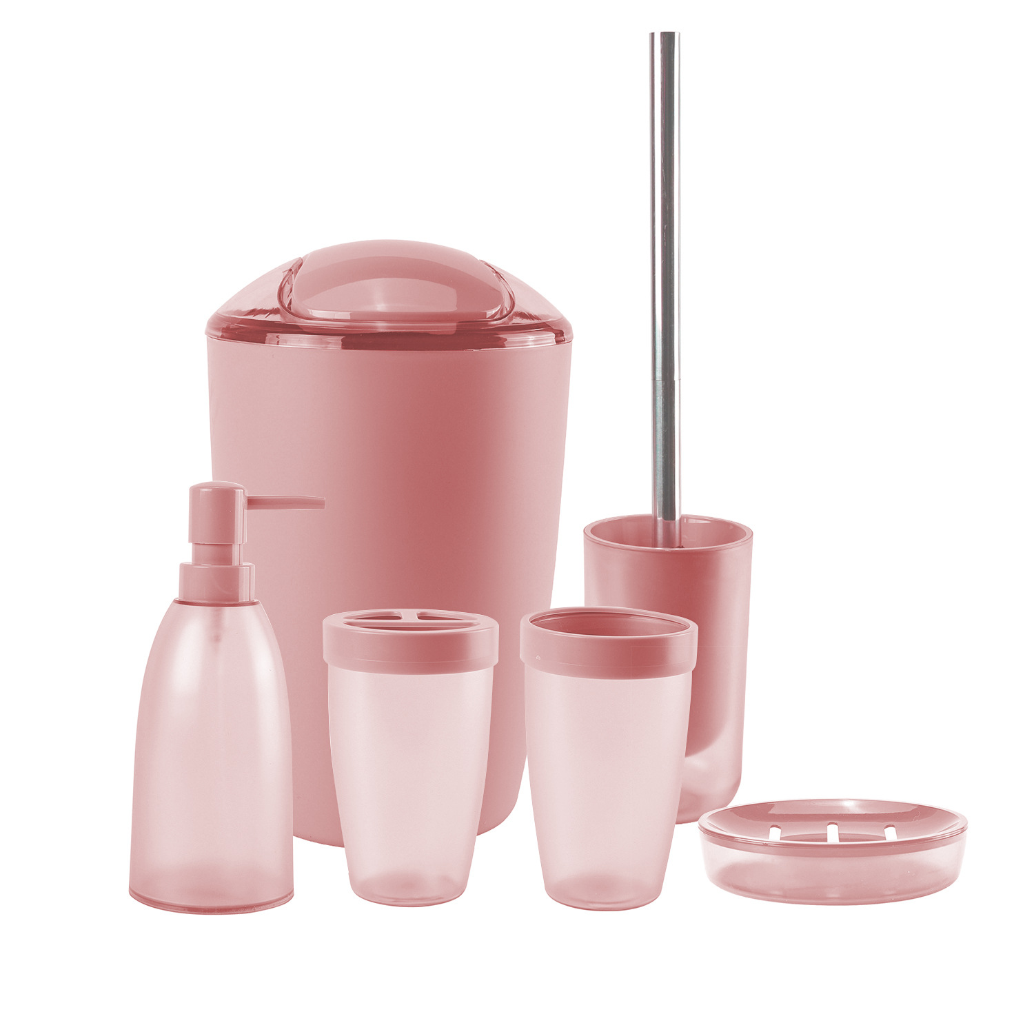 Suministros de baño de plástico de color sólido conjunto de seis piezas enjuague bucal cepillo titular caja de jabón baño traje de baño de almacenamiento en stock