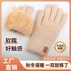 2025年厚手二重編みニット手袋 メンズ 越境販売 保温 裏起毛 防寒 タッチスクリーン対応 工場卸売 冬用保温