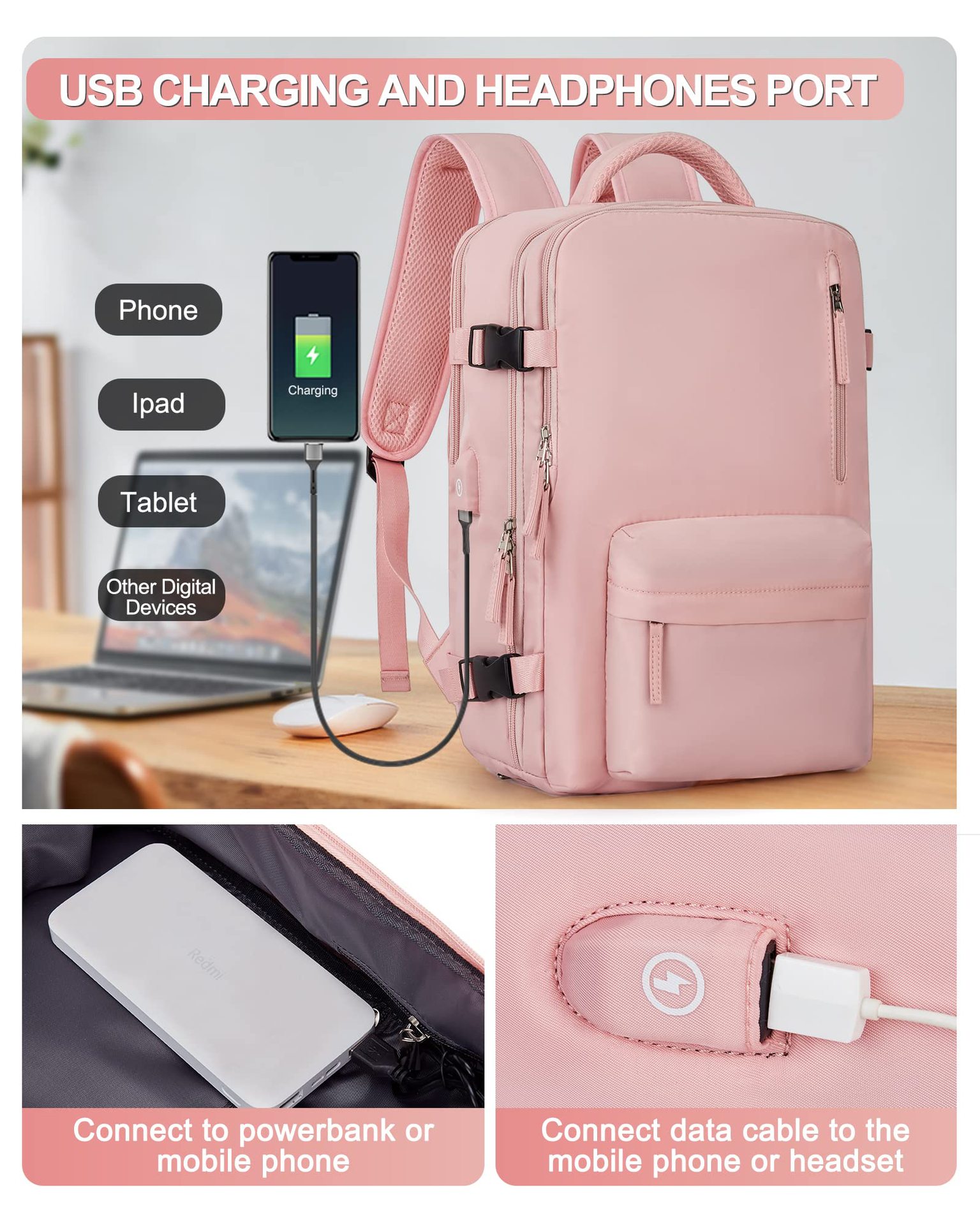 1875g Weight Nylon Lining Material Zipper Closure Type Double Shoulder Straps Strap Type Functional Backpack Bags Type Travel, Daily Occasion Nylon Material Women's Backpack Backpack Solid Color Pattern All Seasons Season Unisex Gender Streetwear Style Square Shape Solid Color Travel Daily Women's Backpack 12