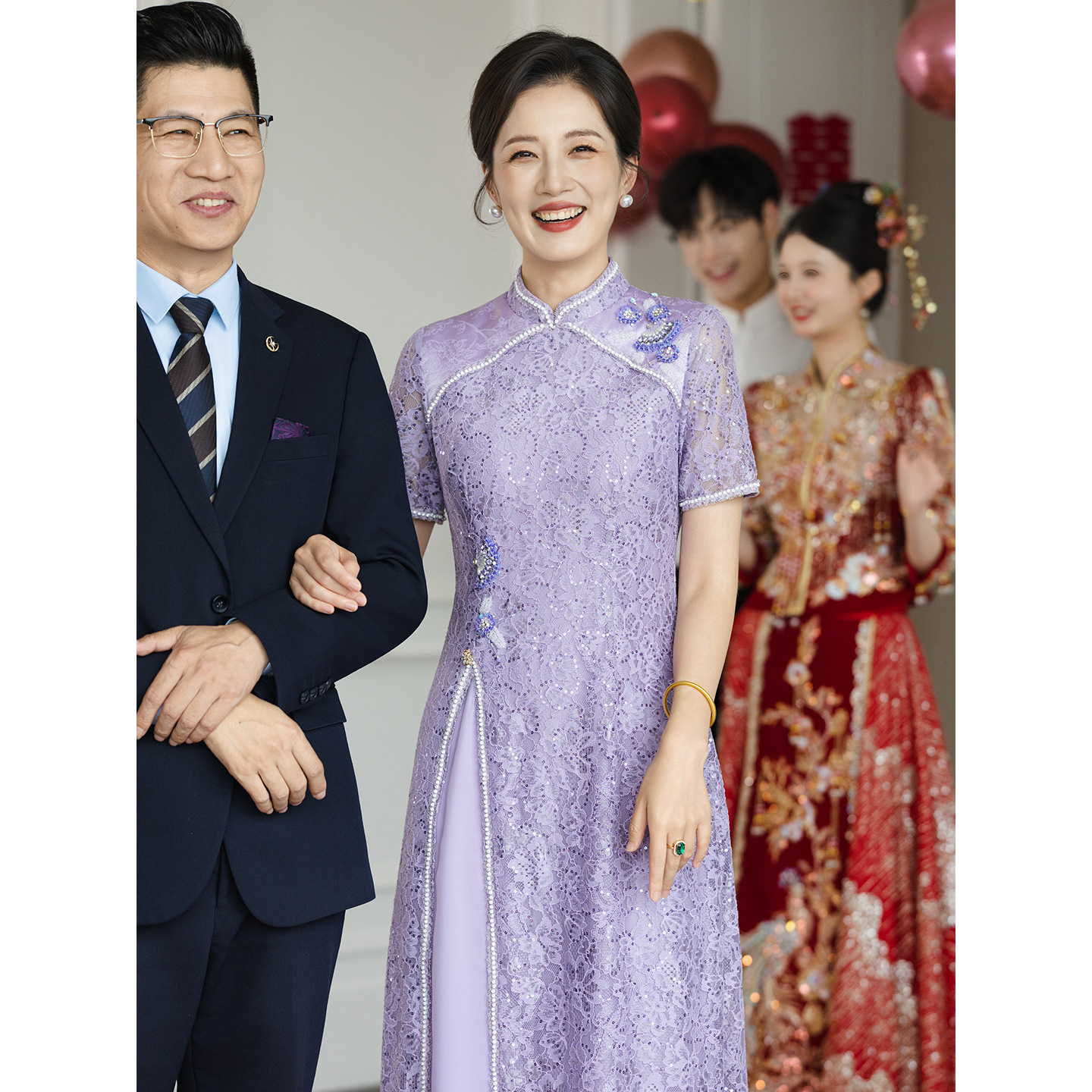 年轻旗袍喜婆婆婚宴装连衣裙平时可穿2025新款喜妈妈婚礼礼服高贵