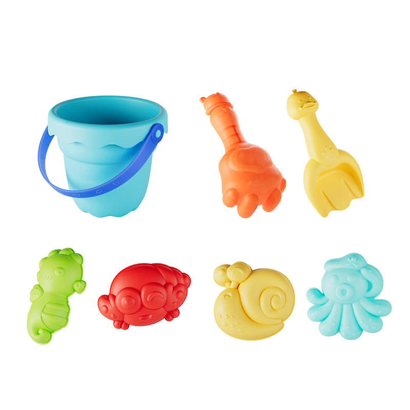 Los juguetes de playa de goma suave para niños transfronterizos se adaptan al bebé jugando agua verano playa cubo pala arena excavación coche jugando juguetes de agua