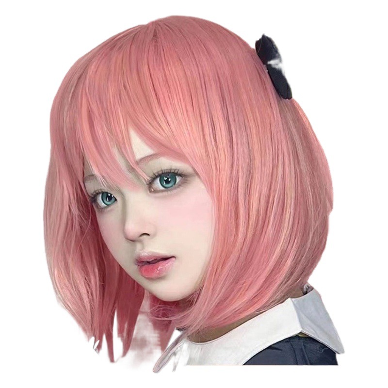 SPY play House cos peluca mujer SPY × FAMILIA Arnia dos dimensiones Rosa Pelo Corto cabeza ondulada pelo falso