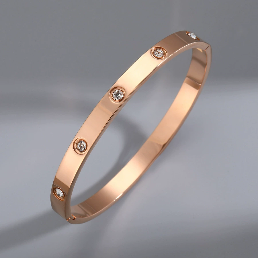 Golden women's bracelet stainless steel, zirconium, jewelry, accessory, pink gold, high-end, light luxury style