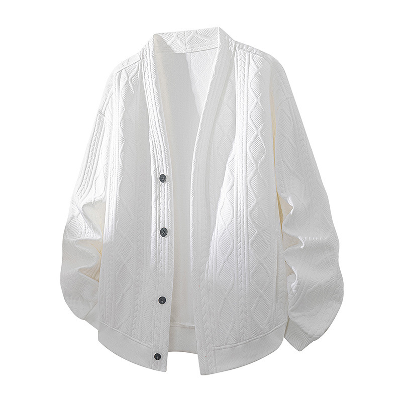 Cross-Border Foreign Trade Three-Dimensional Knitted Lapel Sweatshirt Double-Layer Twist Button Pattern Knitted Cardigan Rhombus Plaid Twist Pattern
