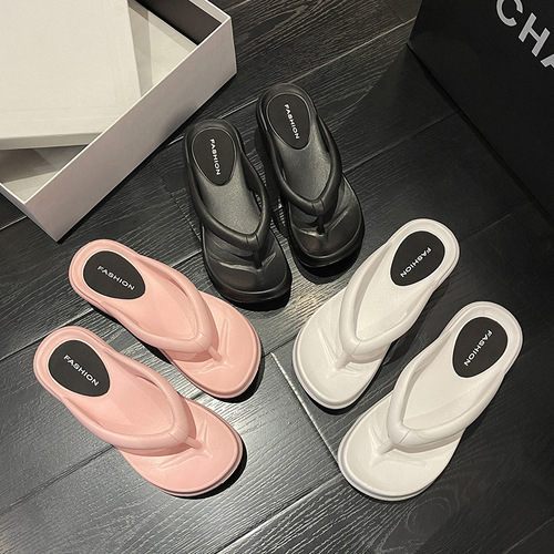 High-heeled white flip-flops for women ins trendy summer fashion Internet celebrity non-slip casual thick-soled flip-flops lightweight sandals