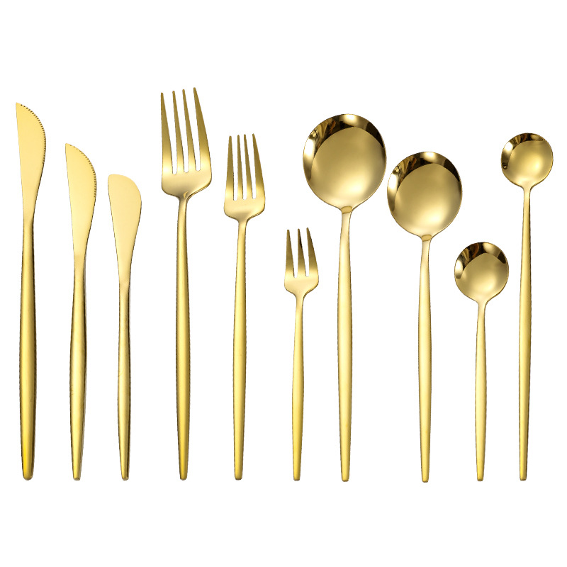 Vajilla de acero inoxidable transfronterizo cuchillo de filete y tenedor cuchara de postre tenedor cuchara de hielo de mango largo vajilla occidental portuguesa cuchillo, tenedor y cuchara traje