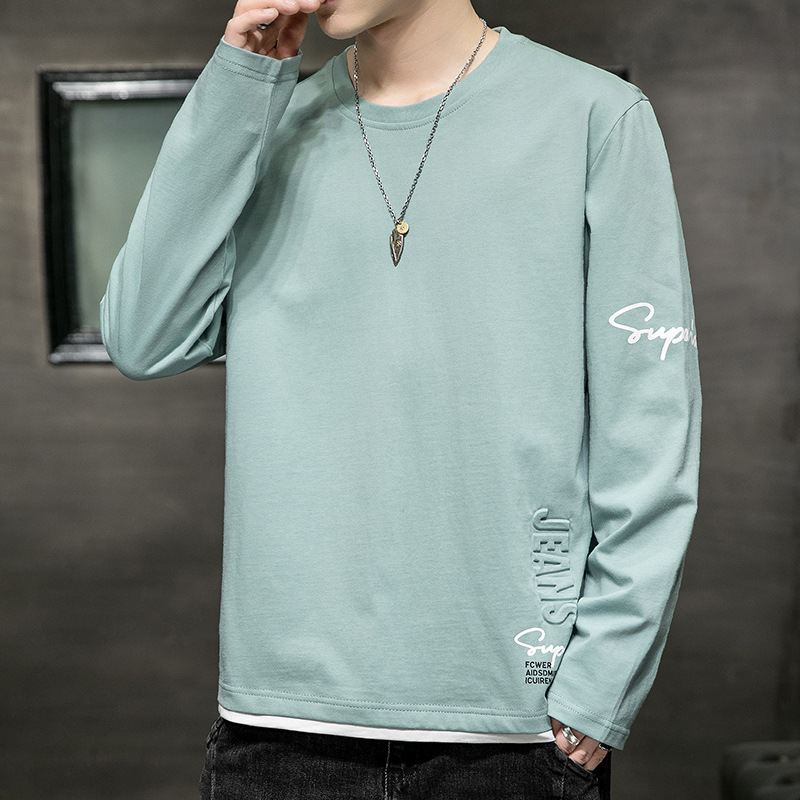 Camiseta de manga larga para hombre 2024 primavera y otoño nuevo suéter de algodón de marca de moda con ropa interior camisa de fondo de hombre de gran tamaño