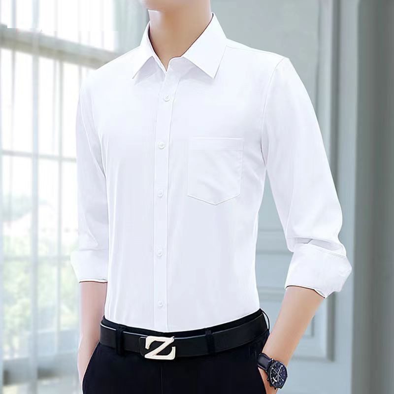 商務襯衫男士長袖職業工裝襯衣男式配西裝不含棉證件照白襯衫免燙