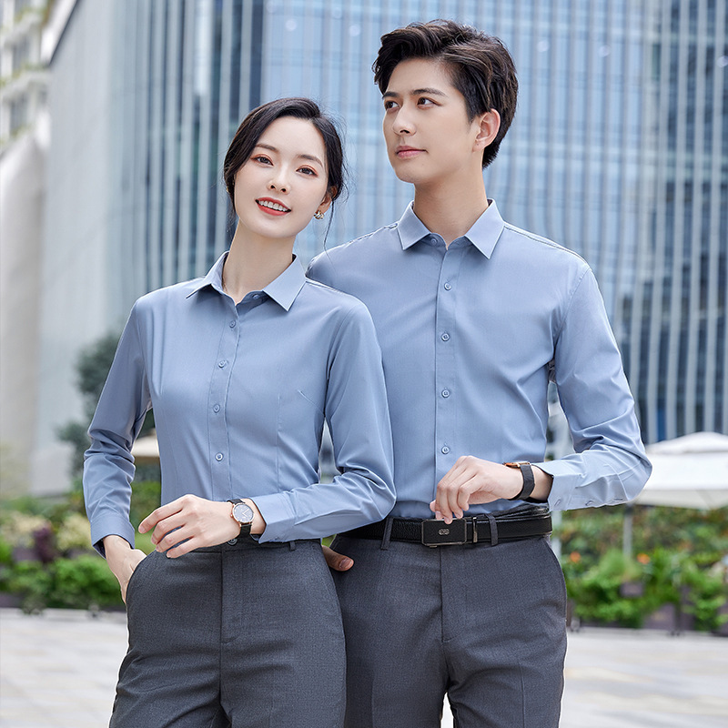 High-end Non-ironing Bamboo Fiber Shirt Men's Business Wear Business Sales Dress Men's and Women's Work Clothes Embroidered LOGO
