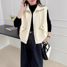 2025年秋季新款韩版ins 百搭翻领保暖拉链开衫无袖毛衣马甲 女