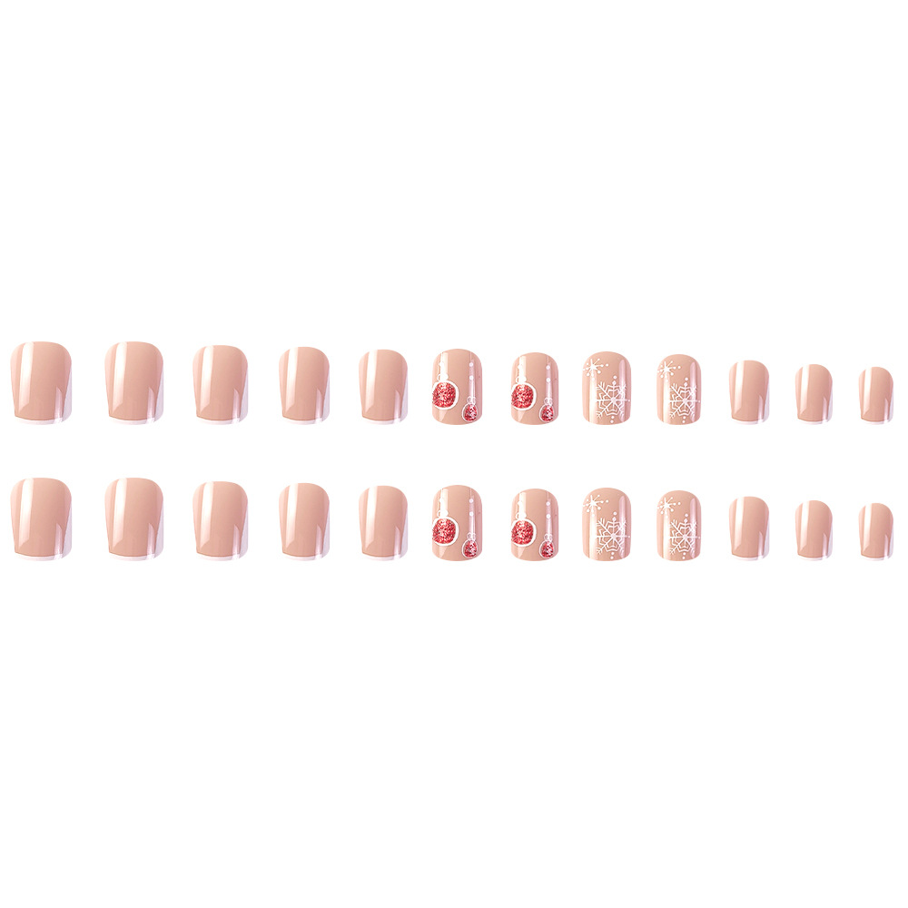 Color desnudo fondo francés blanco vestido con uñas rojas brillantes bola de vacaciones atmósfera de uñas románticas transfronterizas parches de uñas image 5
