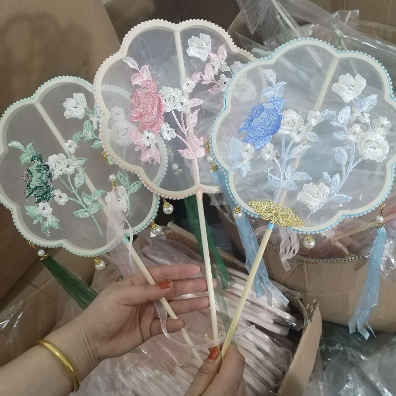 刺绣扇子古风绣花团扇 古风汉服扇古典扇 舞蹈扇团扇旗袍扇 圆扇|undefined
