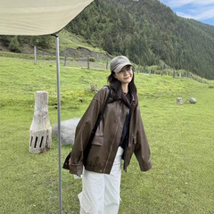 美拉德皮衣外套女2025早春新款爆款女棕色美式港风复古机车感